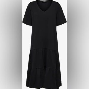 Selected Femme Size M Reed Dress Black Loose Fit Cotton Short Sleeve Oversized